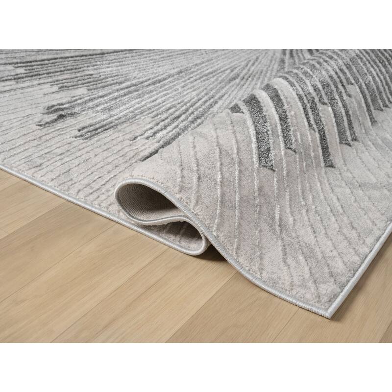 Mila Collection Geometric Dark Grey with Gold and White ContemporaryArea Rug