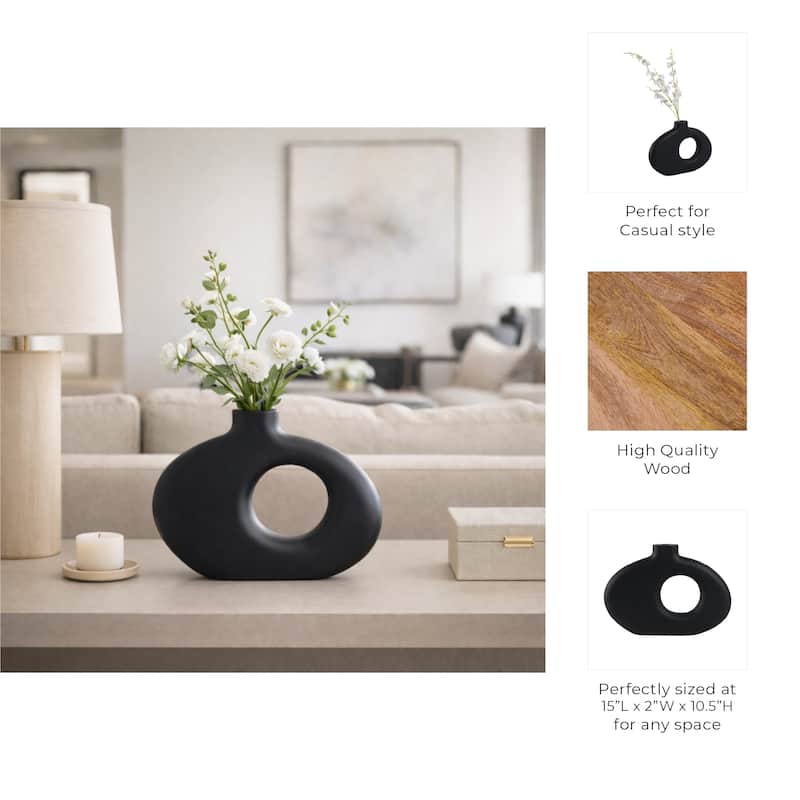 Modern Cut Out Wood Table Vase - Decorative Tall Table Vase