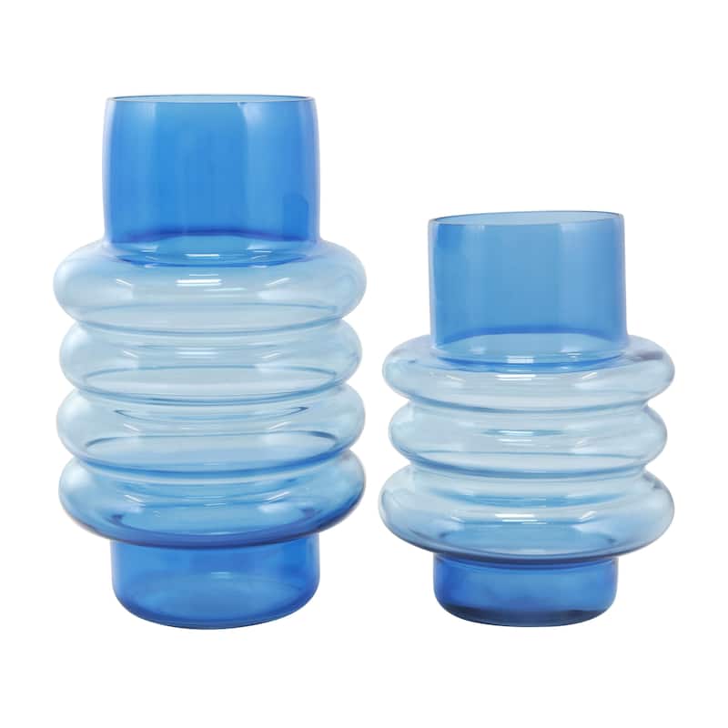 Glass Ombre Bubble Decorative Vase - Set of 2 Blue - Roche River Decor