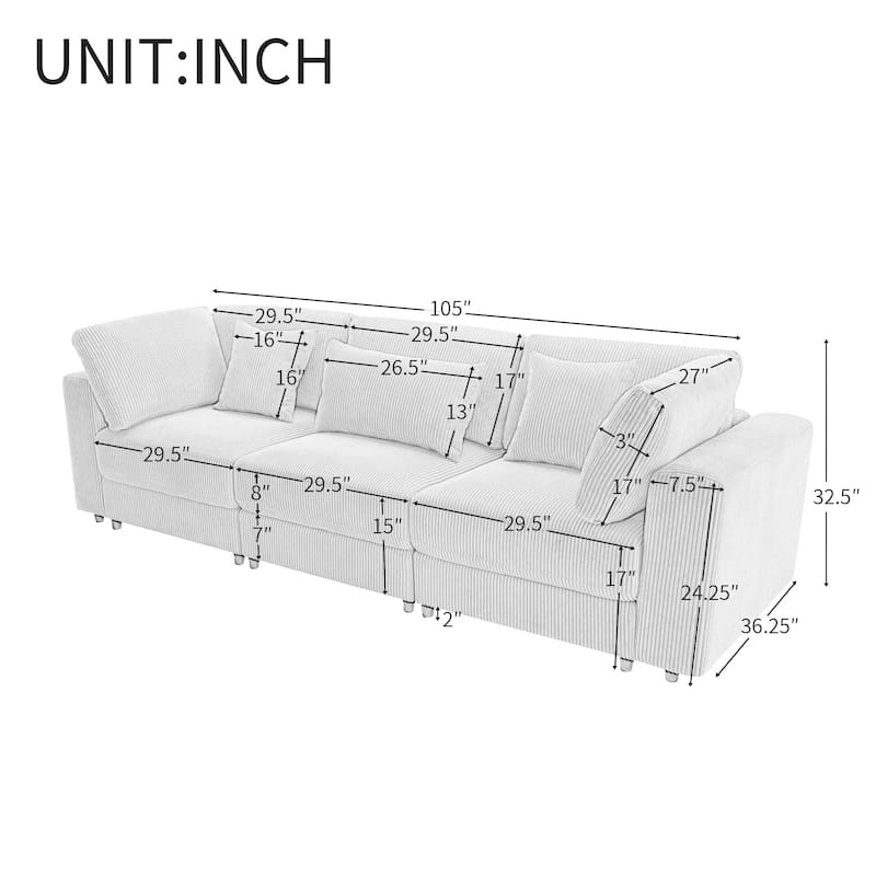 Sectional Sofa with Removable Back Cushions and 5 Pillows