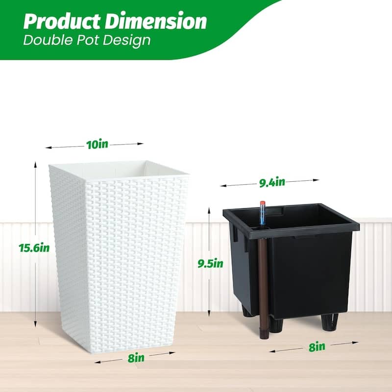 2-Pack 16Inch Rattan Self-Watering Planters with Water Level Indicator Black