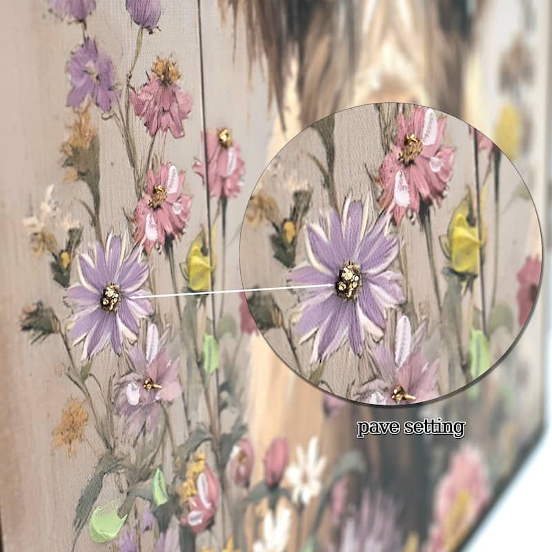 Farmhouse Highland Cow Wall Decor in Neutral colour: Rustic Cow and Chrysanthemum picture Canvas Art Print