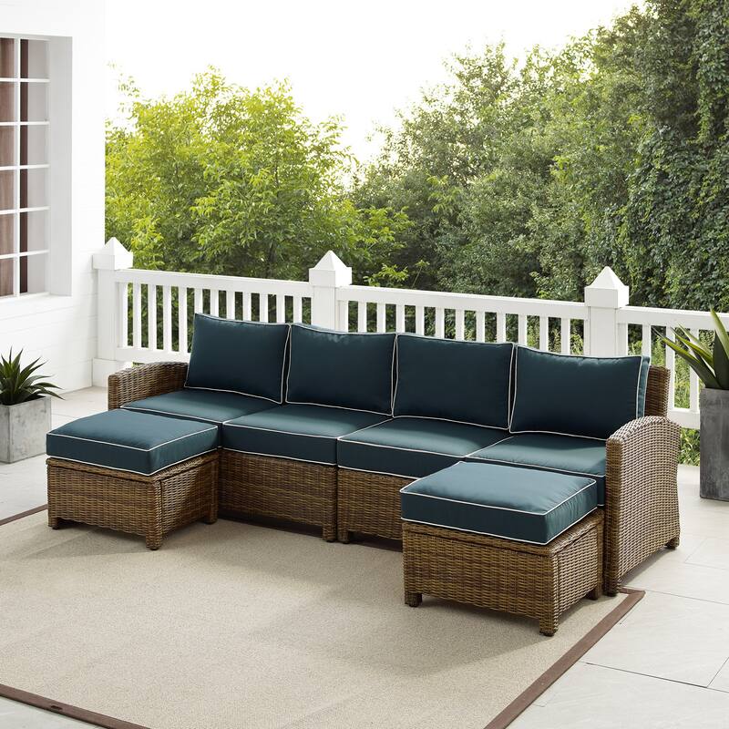 Crosley Bradenton 4Pc Outdoor Wicker Sectional Set - 70.5"d x 105.5"w x 32.5"h - Navy