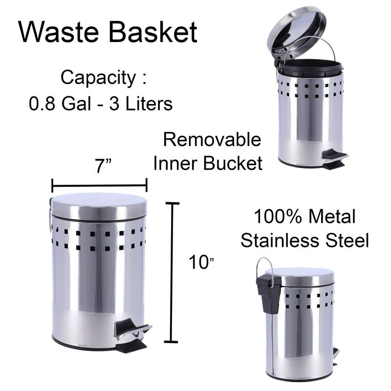 Round Metal Small Step Trash Can with Lid Waste Bin 3-liters-0.8-gal.
