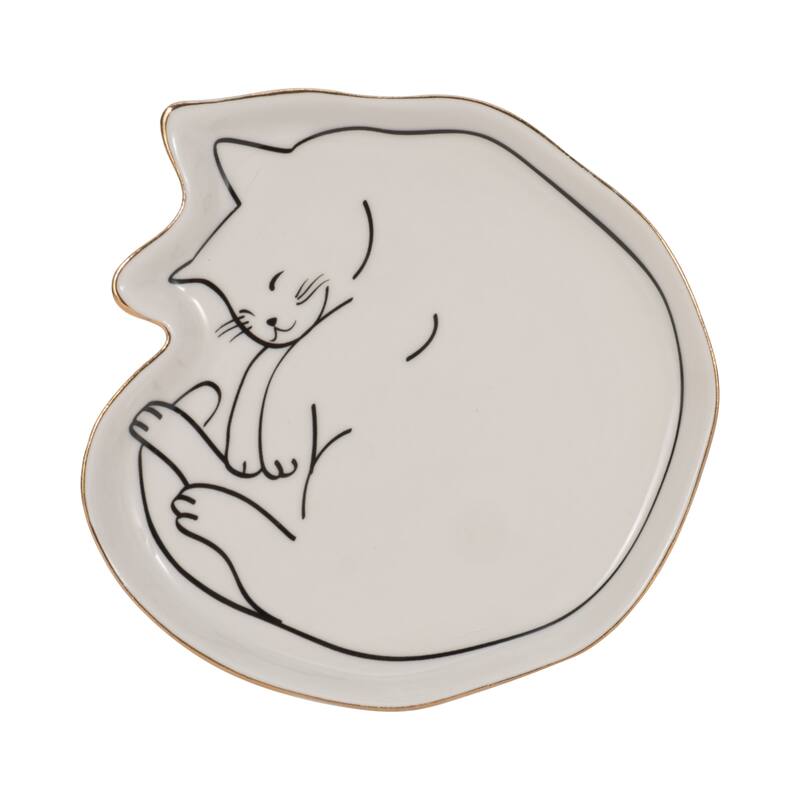 Sagebrook Home Dog and Cat Trinket Tray With Gold Detail, White/Black - 6" x 5.5" x 1" - Cat Black/white