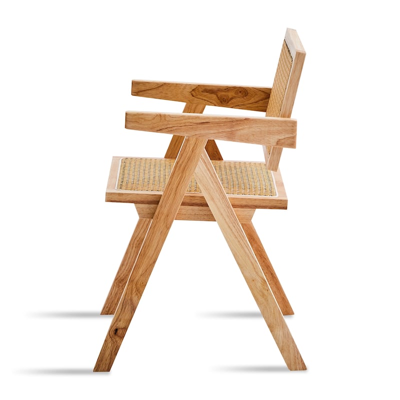 2 Piece Rattan Solid Wood Kitchen Dining Chair with Cushions, Backrests, Armrests for Dining Room Kitchen Living Room Bedroom