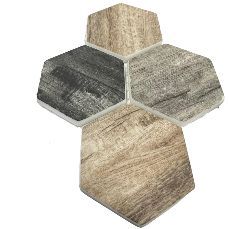 Recycled 1.88x1.88 Greige Wood Look Glass Hexagon Mosaic Tile - Wall & Backsplash