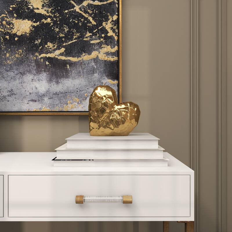 Gold, Black, Silver or White Porcelain Ceramic Dimensional Angled Origami Inspired Heart Decorative Sculpture