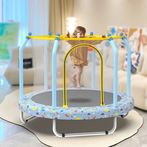 55-Inch Kids Indoor & Outdoor Toddler Trampoline with Basketball