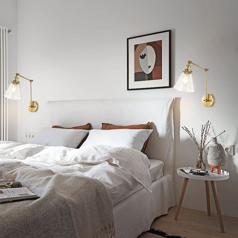 WINGBO Swing Arm Adjustable Wall Sconce with Shade, 2-Pack...