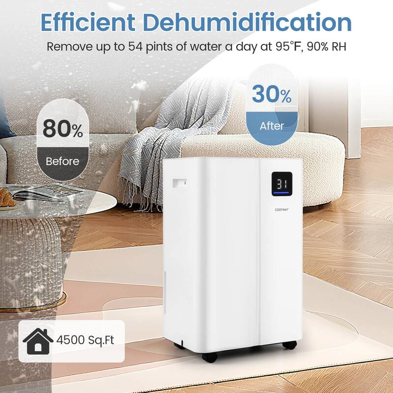 Costway Dehumidifier for Basement 54 Pints Dehumidifier with 4L Water - See Details