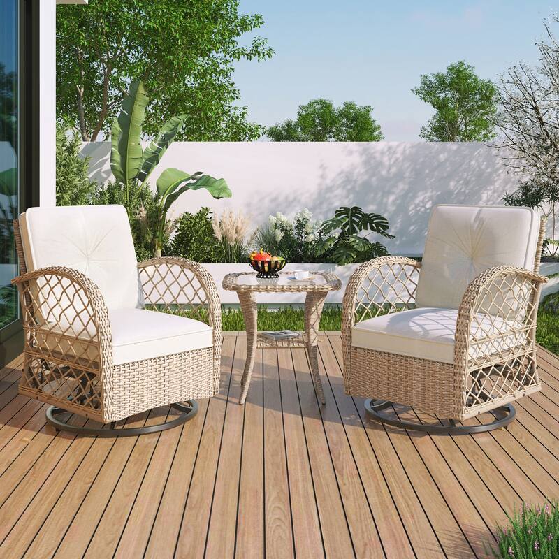 3PCS Rattan Swivel Chair and Table Set