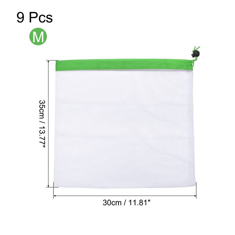 9Pcs Reusable Mesh Produce Bags, PEVA Multipurpose Grocery Bags- Green - Green - 30x35cm