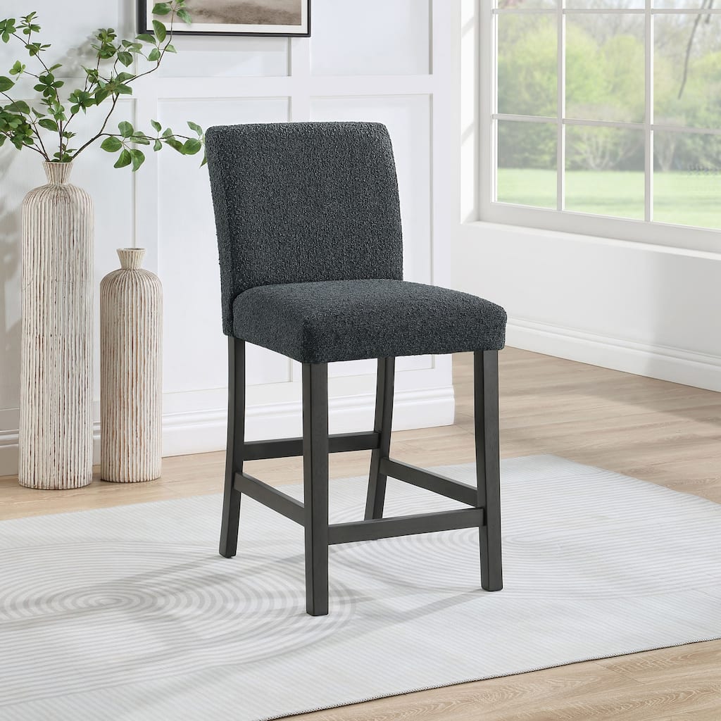 Black Boucle Upholstered Counter Chair (Set of 2)