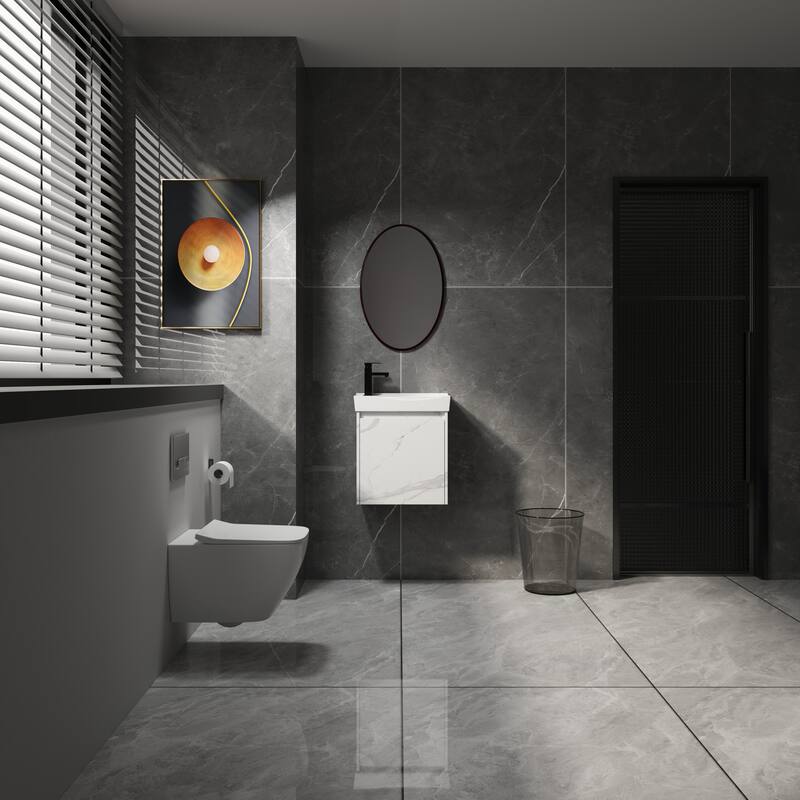 GDFStudio - Modern Minimalist Wall-Mounted Bathroom Vanity Set with Ceramic Sink & Soft Closing Door - 20"