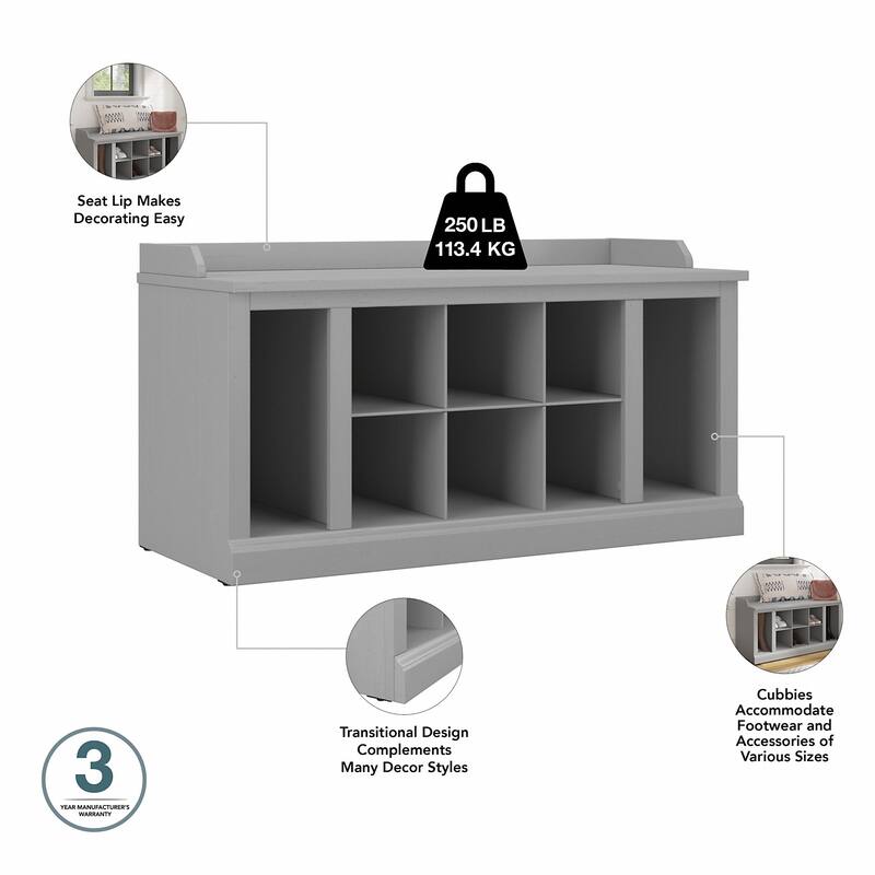 Woodland 40W Shoe Bench w/ Shelves & Wall Coat Rack by Bush Furniture
