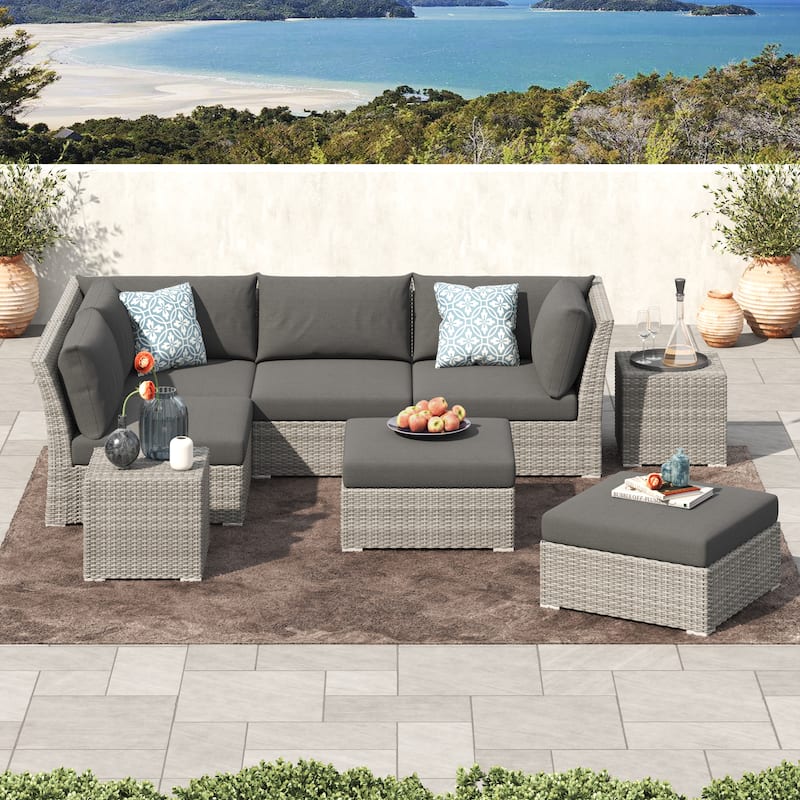 Corvus 8-piece Aluminum Wicker Patio Sectional Conversation Set