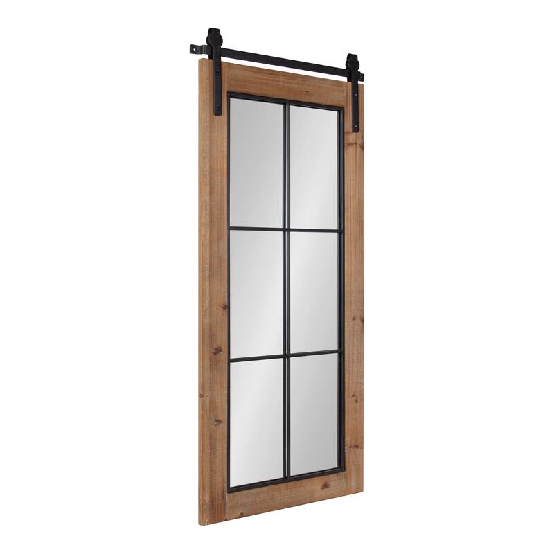 Kate and Laurel Cates Windowpane Framed Wall Mirror - 18x43 - Rustic Brown