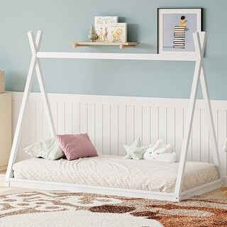 Wood Twin Size Tent Bed for Kids, Low-Floor Bed