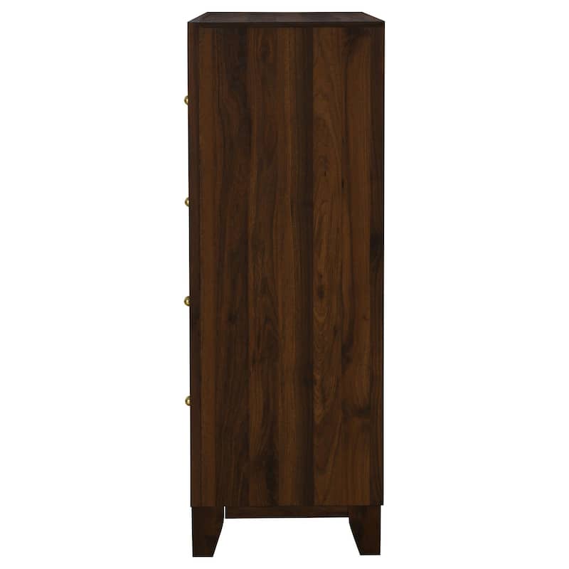 Yels Tall Dresser Chest with 4 Drawers, Gold Metal Knobs, Walnut Brown