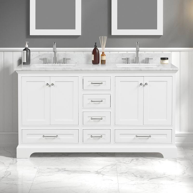 Blossom Copenhagen 60" Bathroom Vanity with Marble Top & Ceramic Sink - MatteWhite