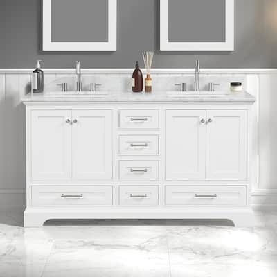 60" Freestanding Bathroom Vanity with Marble Countertop, Undermount Sink