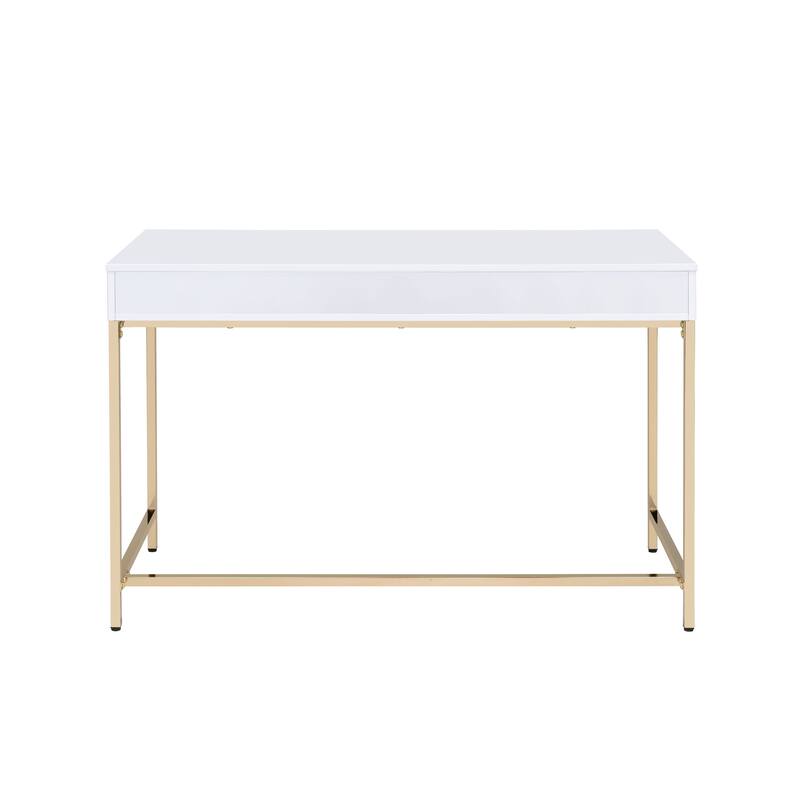 HomeRoots 47" White And Gold Wood and Steel Vanity Table With Two Drawers