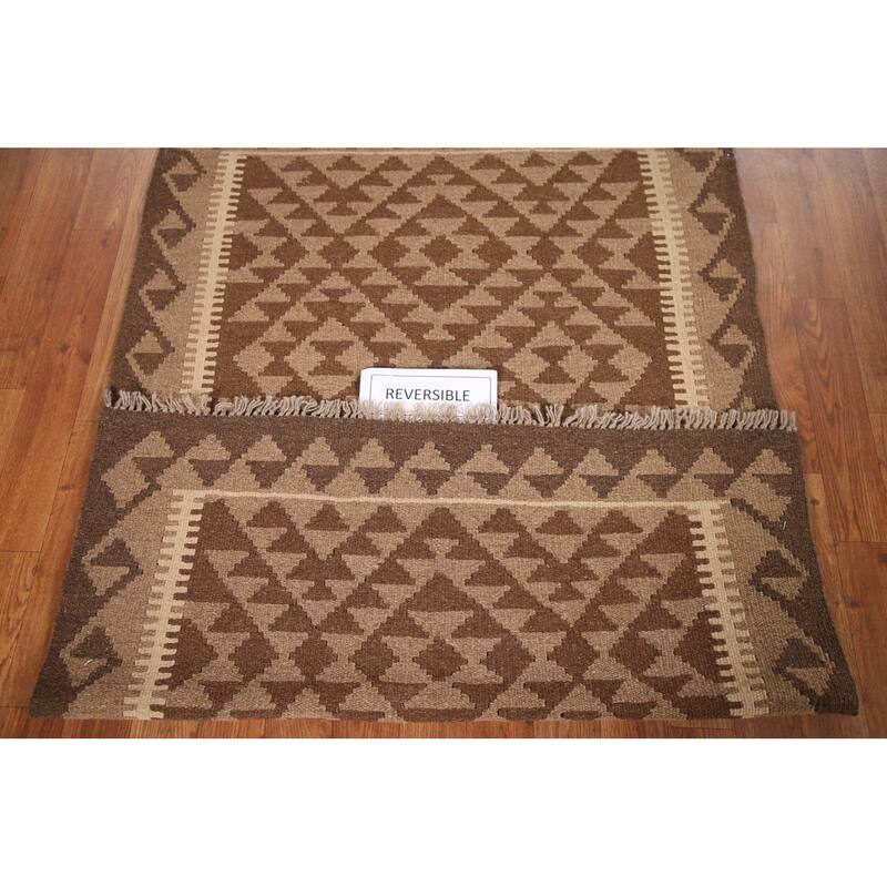 Geometric Kilim Oriental Rug Flat-weave Wool Carpet - 3'3" x 4'9"