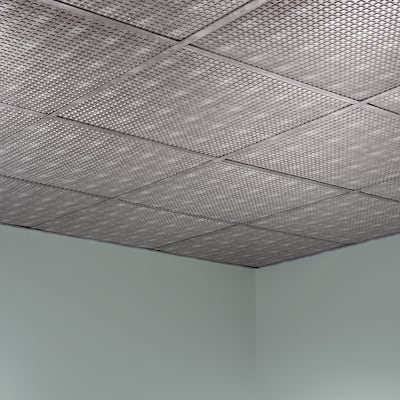FASÄDE Square Decorative Vinyl 2ft x 2ft Lay in Ceiling Panel in Crosshatch Silver (5 Pack)