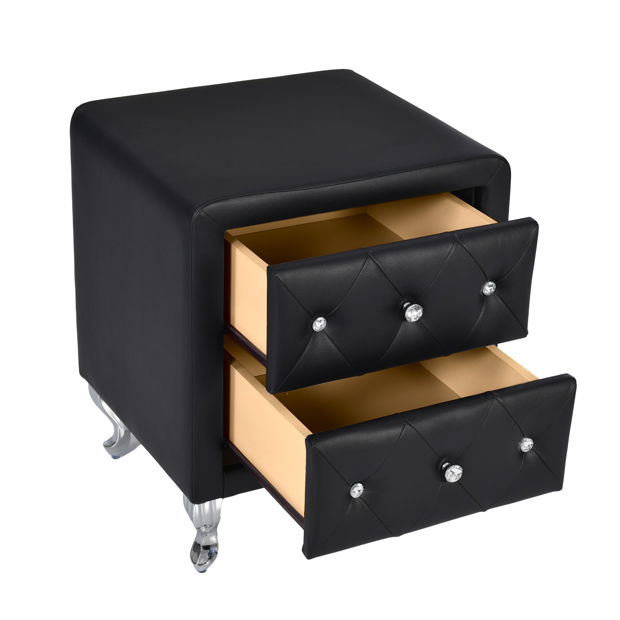 baxton studio luminescence black faux leather upholstered dresser Elegant PU Nightstand with 2 Drawers and Crystal Handle,Fully Assembled Except Legs&Handles,Storage Bedside Table - Bed Bath & Beyond 18022025oedress