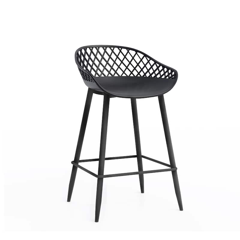Jamesdar Kurv Mid-Century Modern Low-Back Counter Stool, Set of 2, Indoor/Outdoor - Set of 2