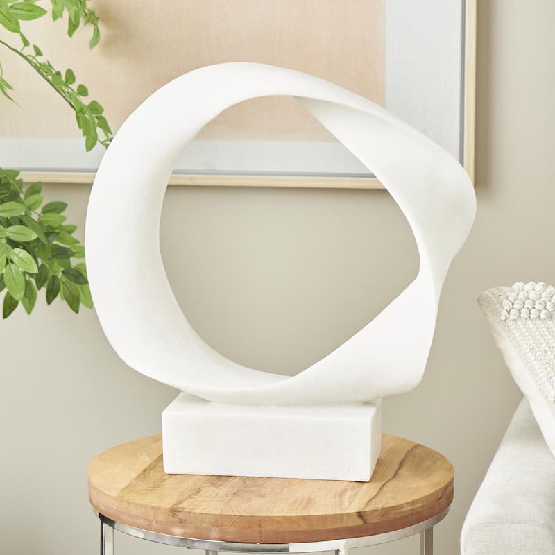 Polystone Abstract Textured Open Wave Decorative Sculpture with Elevated Base - White - Roche River Decor
