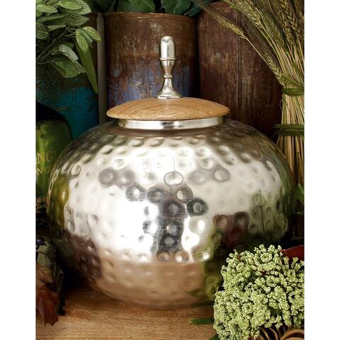 Silver Metal Hammered Decorative Jars with Wood Lid