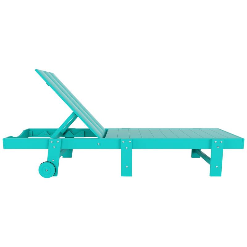 Polytrends Shoreside Modern Poly Eco-Friendly All Weather Reclining Pool Chaise Lounge With Wheels and Side Table (3-Piece Set)