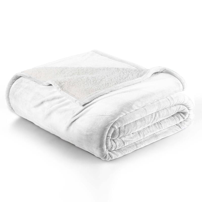 Linery & Co. Velvet Plush Reversible Sherpa Bed Blanket - King / California King - White