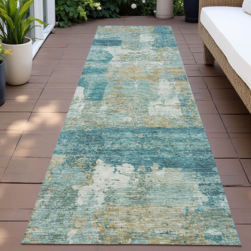 Machine Washable Indoor/Outdoor Contemporary Chantille Rug - Teal - 2'3" x 7'6"
