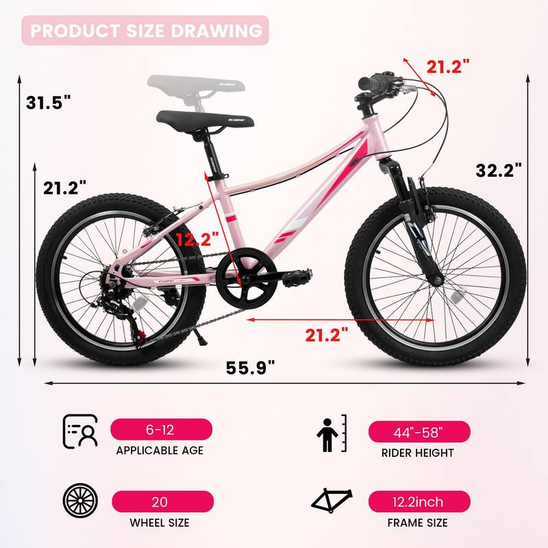 20 Inch Children Bicycle, Outdoor Adventure Steel Mountain Bicycle, 7-Speed Damping Bike with V-brakes for Boys & Girls
