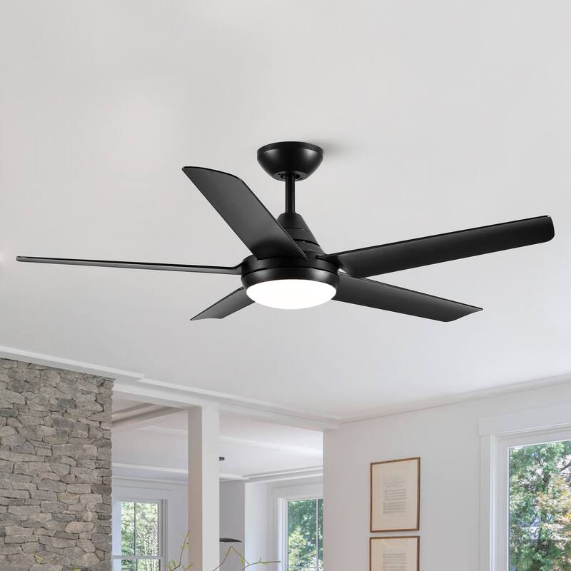 YUHAO 48 in. LED Indoor Matte Black Ceiling Fan with Integrated Light Kit and Remote Control