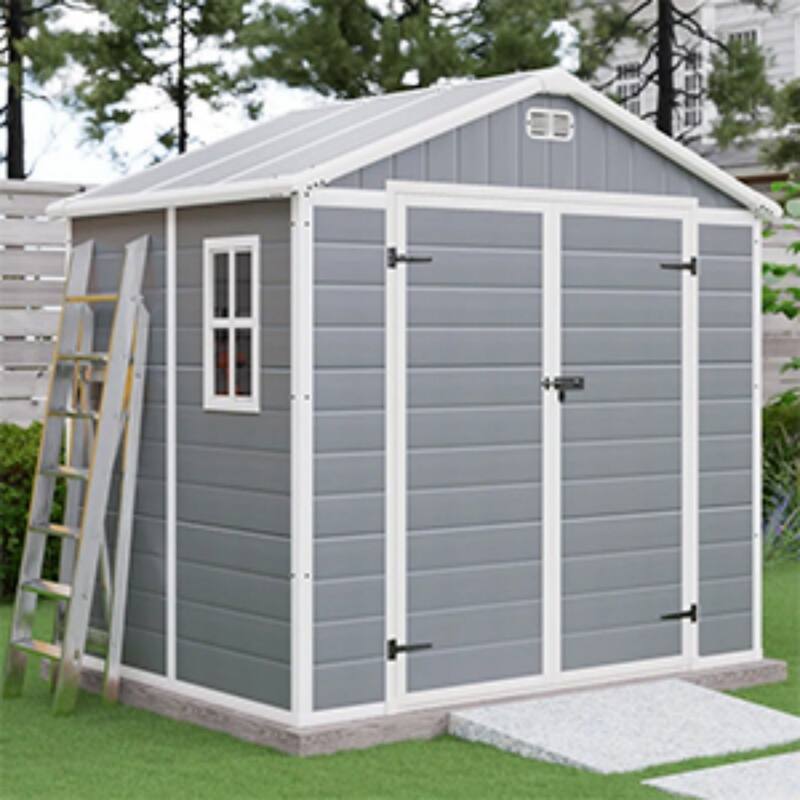 7.5x6.5FT Outdoor Resin Storage Shed, All-weather Plastic Shed w/Lockable