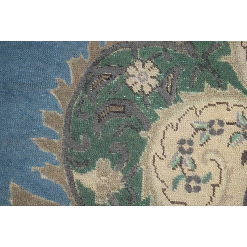 Blue Tabriz Persian Vintage Rug Handmade Wool Carpet - 9'7" x 13'0"