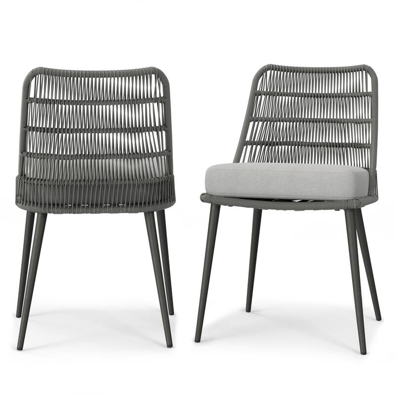 WyndenHall Kiki 20 inch Wide Contemporary Outdoor Dining Chair (Set of 2) in Grey Polyester Fabric - 24" D x 20" W x 33.9" H