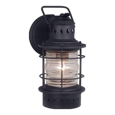 Hyannis 1-light Black Coastal Clear Glass Outdoor Wall Lantern