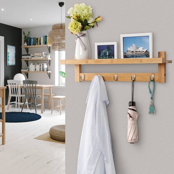 Shop Langria Coat Rack Shelf Wall Mounted Bamboo Wooden Shelf With