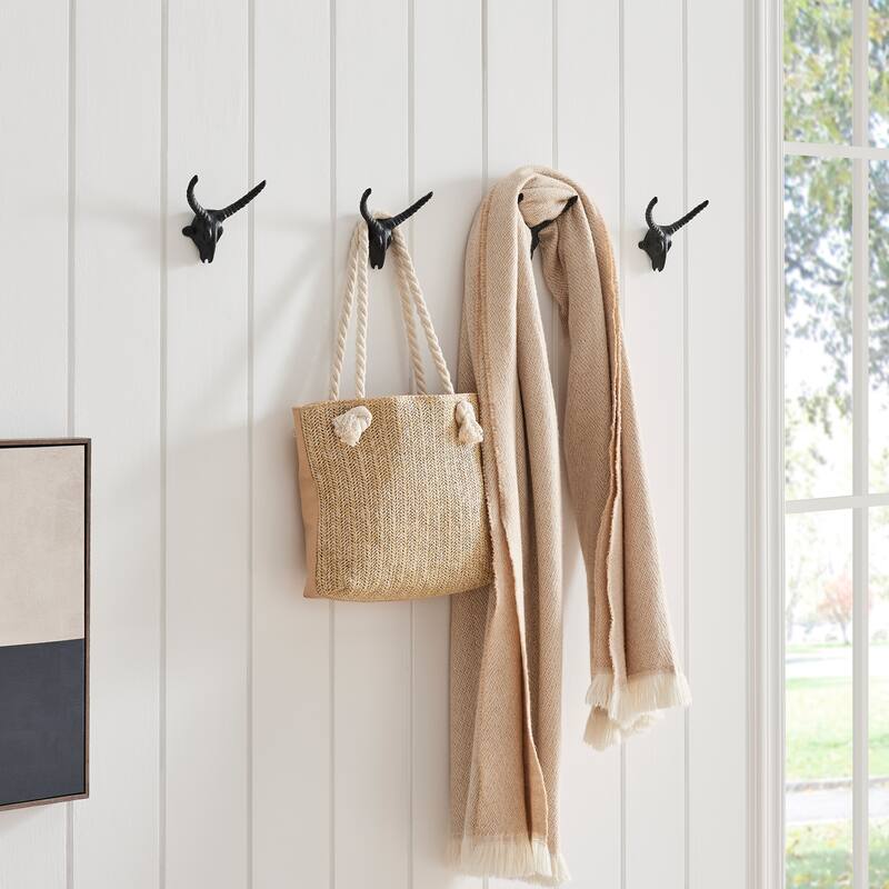 4 Piece Goat Head with Horns Decorative Wall Hook Set