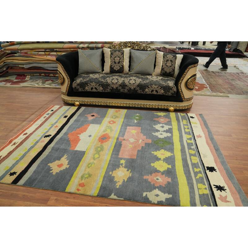 Vegetable Dye Gabbeh Turkish Area Rug Tribal Wool Carpet - 8' 10'' X 6' 0''
