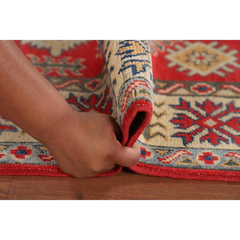 Kazak Accent Rug Handmade Traditional Red Wool Carpet - 3'2" x 4'11"