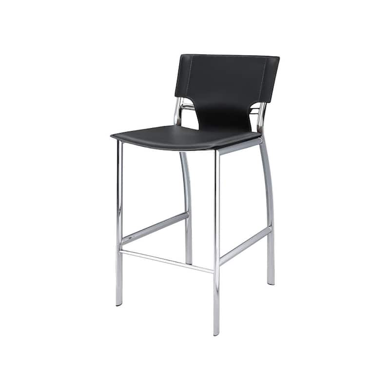 HomeRoots Set of Two 29" Black and Silver Metal and Faux Leather Low Back Bar Height Bar Chairs