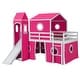 preview thumbnail 25 of 28, Playhouse Full Size Loft Bed with Slide Pink Tent and Tower, Kids Guardrail Bed with Spacious Under Bed Space