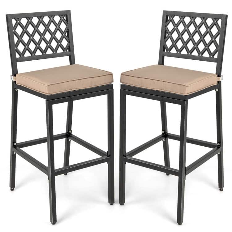 Set of 2 Patio Bar Chairs with Detachable Cushion and Footrest - 16" x 19.5" x 40.5" (L x W x H) - Argyle Pattern