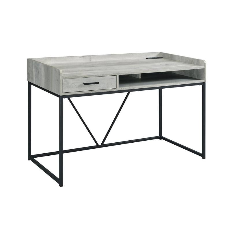 Mountain Lodge Desk Grey - Home Office Writing Table with Storage & Power Outlet